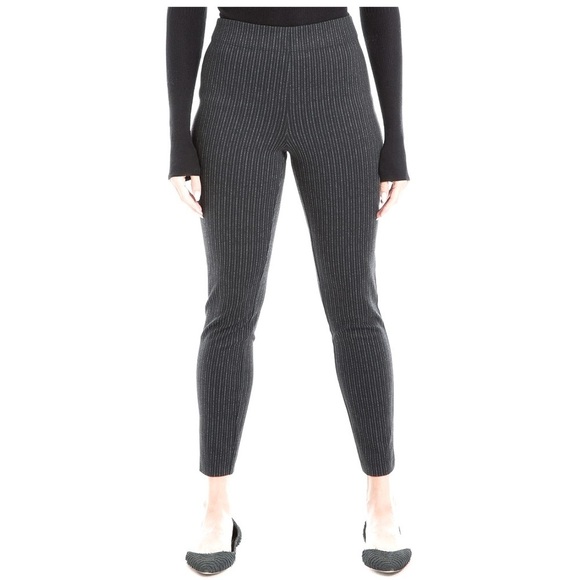 Max Studio Skinny Pull-on Dress Pants Black Pinstriped Fitted Ankle Women’s L - Picture 2 of 12